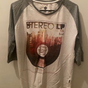 Gray and White Print Baseball T-Shirt